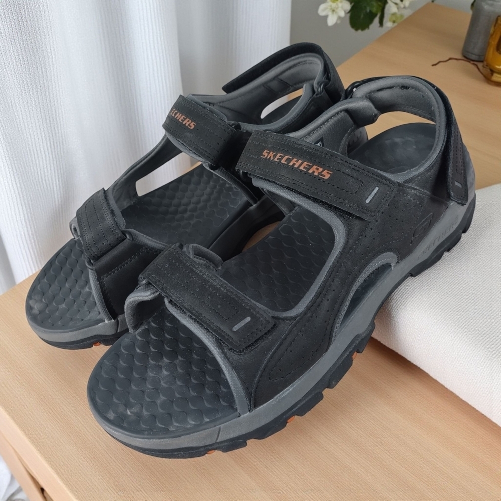 Skechers Sandals Mens 13 Tresmen Garo Relaxed Fit Strap Gray Suede Super Grip